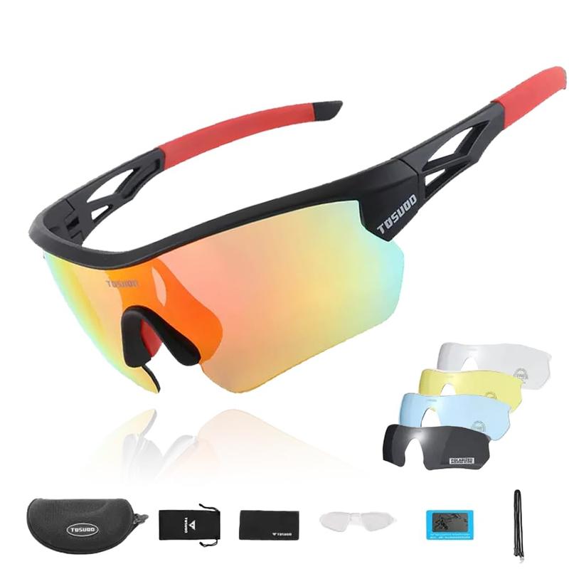 Polarized Sports Sunglasses Sun Glasses for Men Women With 5 Interchangeable Lenes for Cycling Running Baseball Golf Driving