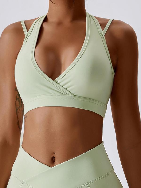 Women's Plain Wrap Halter Neck Sports Bra, High Stretch Quick Drying Sports Bra, Ladies Sportswear for Indoor Outdoor Wear