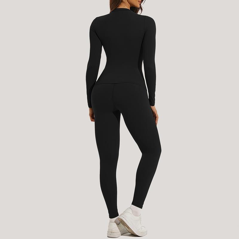 Women's Long Sleeve Crop Top and Skinny Leggings Tracksuit Set for Yoga Gymwear Workout in All Seasons