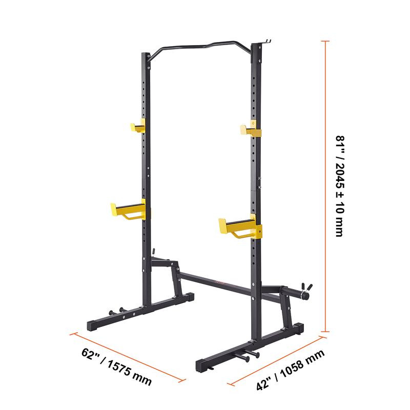 VEVOR Squat Stand Power Rack, Multi-Functional Power Rack with Pull up Bar, Hook, and Weight Plate Storage Attachment, Adjustable Power Rack Cage, Steel Exercise Squat Stand for Home Gym Equipment