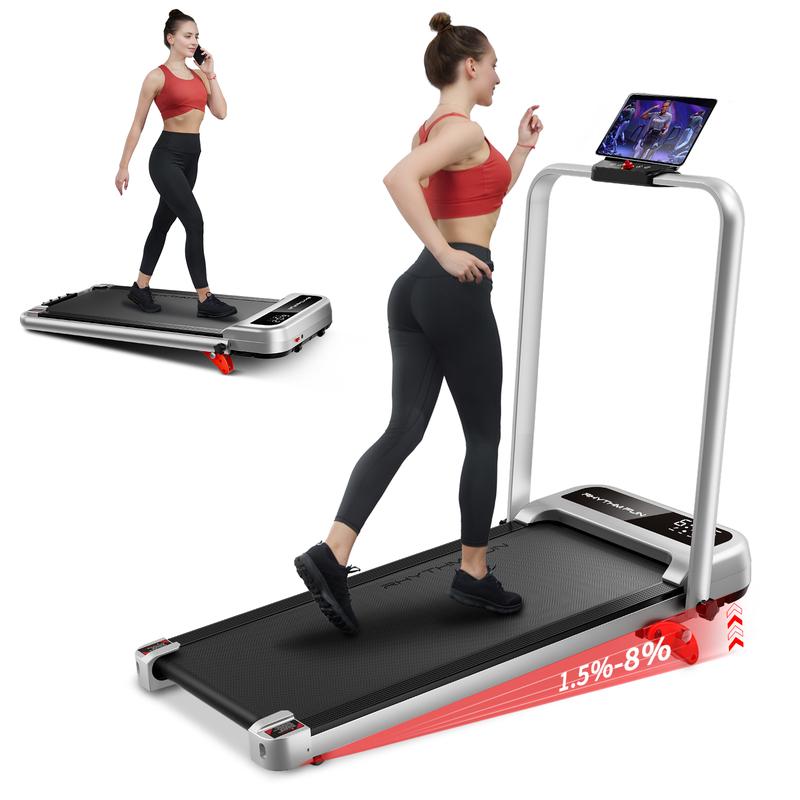 RHYTHM FUN 3 In 1 Incline Foldable Treadmill with Handlebar Under Desk Walking Pad for Office Home Gym Portable Exercise Machine with LED Display Remote Control & APP (5 Year Warranty)