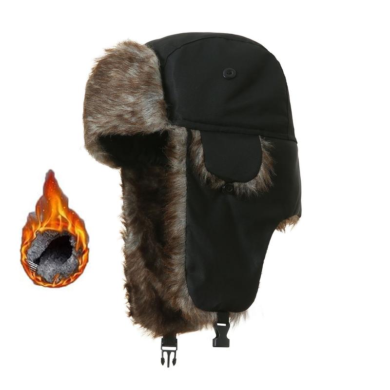 Trapper Hat Warm Faux Fur Winter Hat with Ear Flaps Windproof Waterproof Snow Ski Hats for Men Women Cold Weather