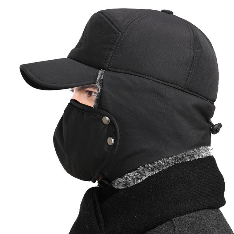 Men Winter Ear Flap Trapper Hat Face Mask Fur Aviator Thermal Warm Snow Ski Cap, ski mask Windproof