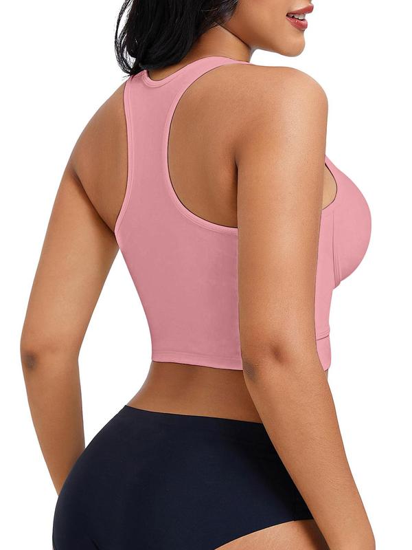 Women's Solid Zipper Front Sports Bra, Sporty Breathable Comfortable High Stretch Bra, Ladies Sportswear Clothes for Yoga Gym Workout