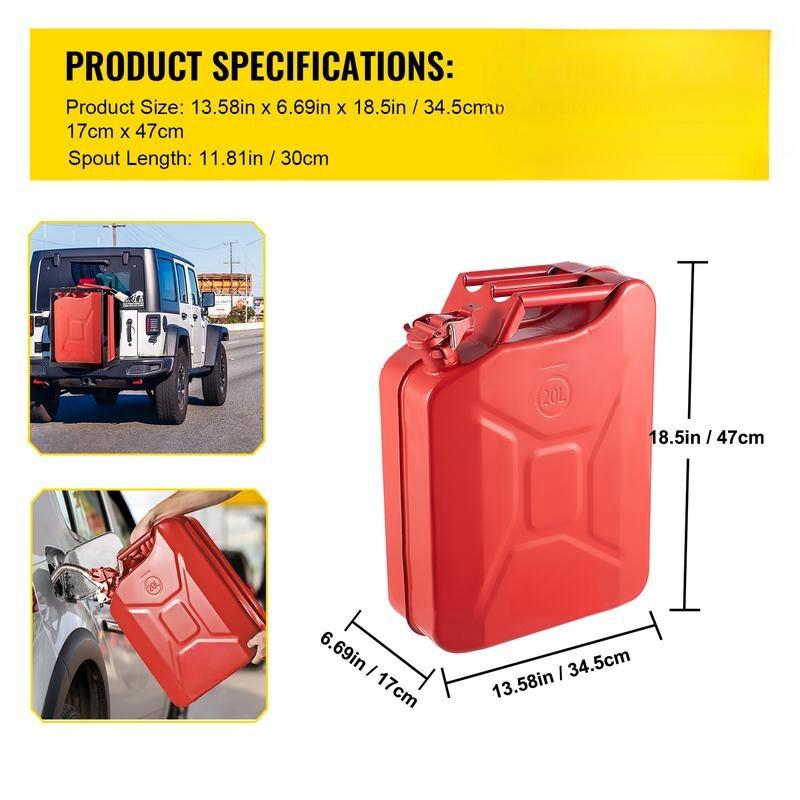 Jerry Fuel Can, 5.3 Gallon   20 L Portable Jerry Gas Can with Flexible Spout System, Rustproof ＆ Heat-resistant Steel Fuel Tank for Cars Trucks Equipment, Red， Authentic NATO Jerry Can and Spout System