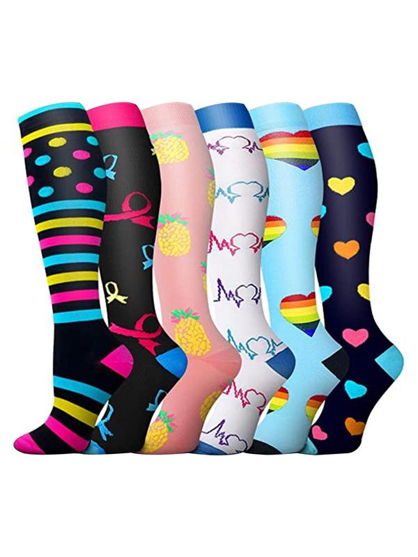 Unisex's Colorblock & Polka Dot Print Over The Calf Socks, Athletic Running Socks, Sporty Compression Socks for Women & Men