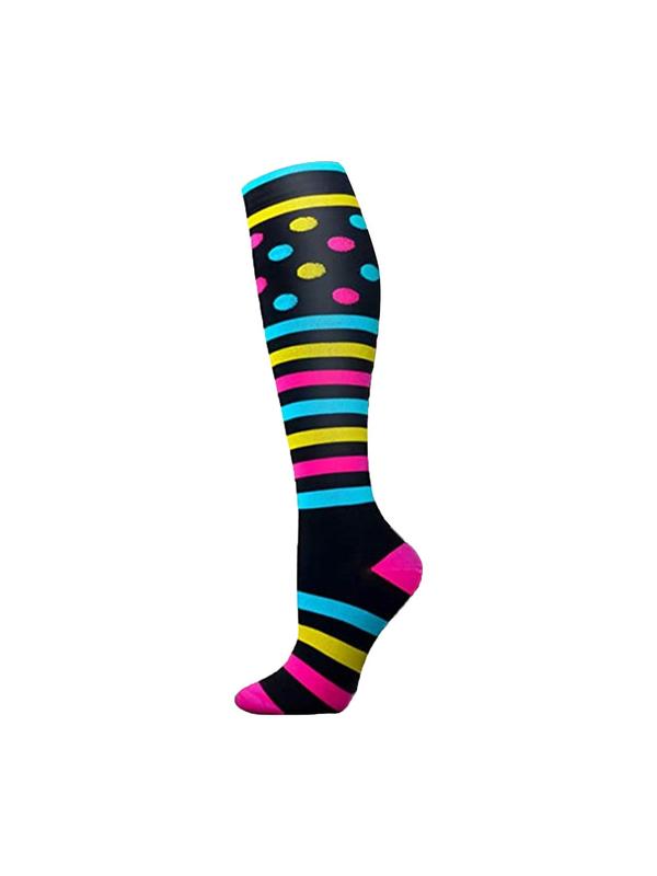 Unisex's Colorblock & Polka Dot Print Over The Calf Socks, Athletic Running Socks, Sporty Compression Socks for Women & Men