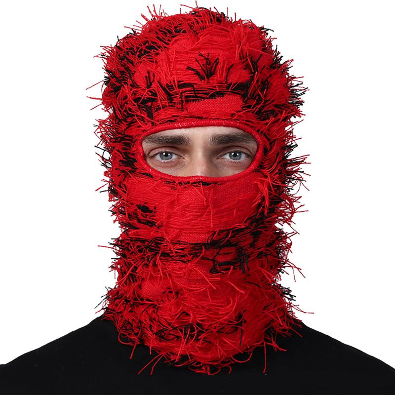 Balaclava Ski Mask - Knitting Distressed Windproof Full Face Mask For Men Women Elasticity Size Full Face Cover Windproof Thermal Ski Mask, Outdoor Halloween Style Knit Headgear