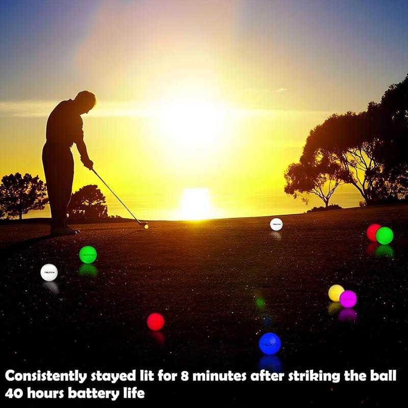 THION Glow in The Dark Golf Balls Light Activated 7 Colors Light Up LED Golf Balls No Timer Stay Lit Easy to Turn On and Off with Flashlight Glowing Golf Balls for Night Golfing 6 Pack