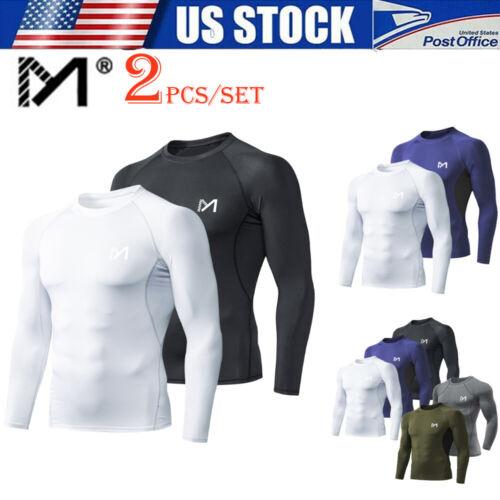 MEETWEE 2 PCS Men's Compression Long Sleeve Athletic Workout Shirt Round Neck Gym Tops Sport New Top work out comfortable