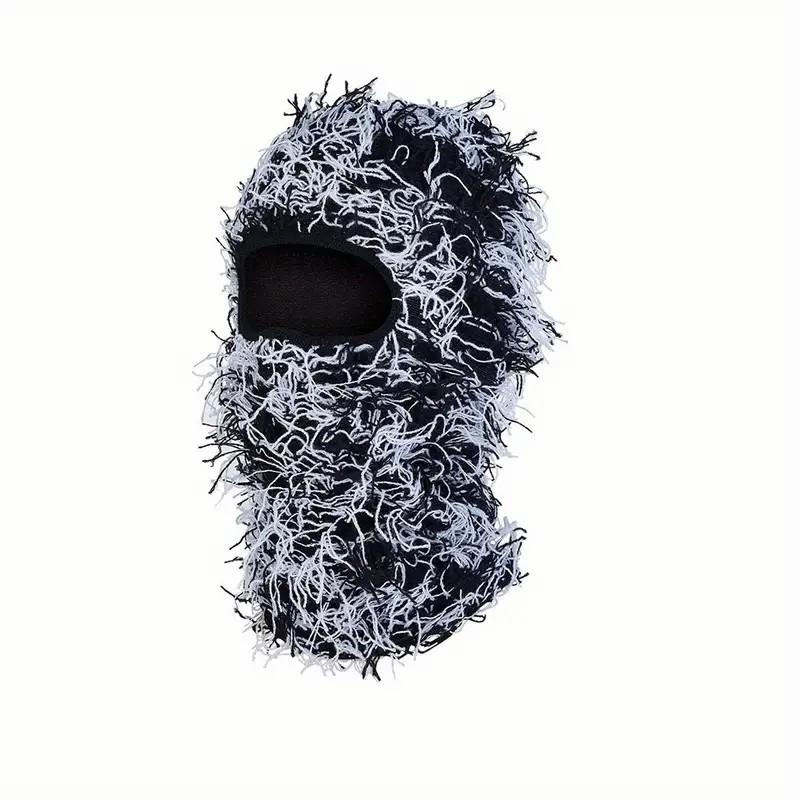 Balaclava Ski Mask - Knitting Distressed Windproof Full Face Mask For Men Women Elasticity Size Full Face Cover Windproof Thermal Ski Mask, Outdoor Halloween Style Knit Headgear