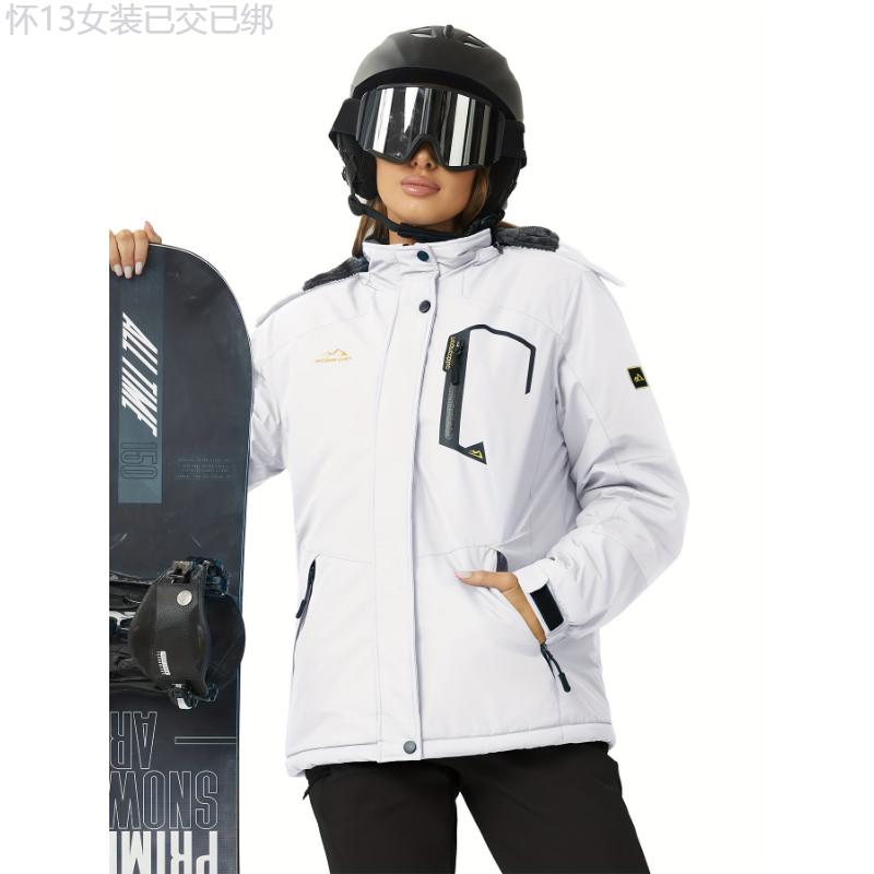 Waterproof Windproof Hooded Ski Jacket for Women - Insulated Winter Coat with Adjustable Cuffs, Multiple Pockets, and Breathable Fabric for Snowboarding, Hiking, Camping, and Outdoor Sports