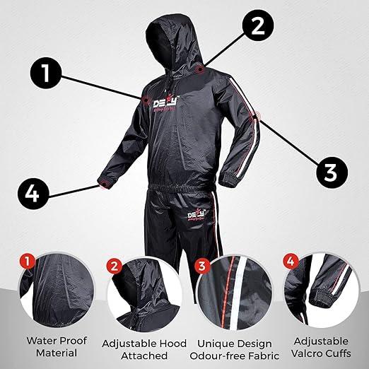 DEFY Heavy Duty Sweat Suit Sauna Exercise Gym Sauna Suit Fitness workout Anti-Rip with Hood sauna suit