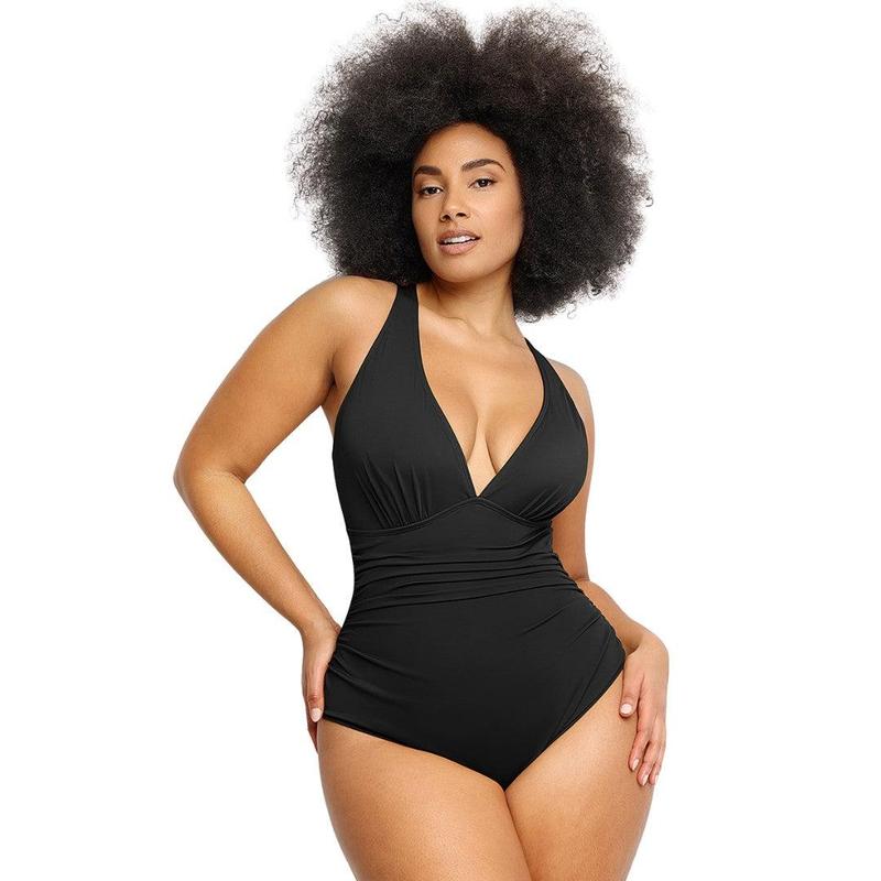 Shapellx Smart Sculpt Front Ruched Tummy Control  Swimsuit