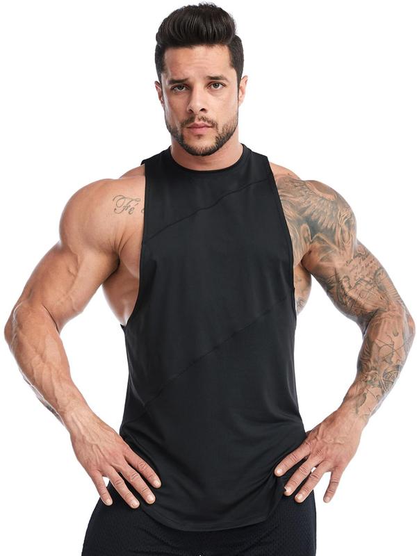 Men's Plain Round Neck Sports Vest, Quick Drying Breathable Loose Tank Top, Mens Clothing, Men's Sportswear for Indoor Outdoor Running