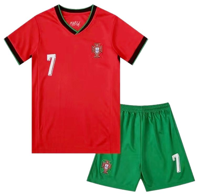 New Ronaldo Jersey 2024 Portugal Home Jersey Football Training Uniforms Matching Shorts Sock Set