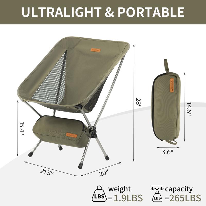 Naturehike YL08 09 Ultralight Camping chair–2.12 LBS Lightweight, Portable&Foldable with Anti-Sinking Feet – Ideal for Camp, Hiking & Trave fol