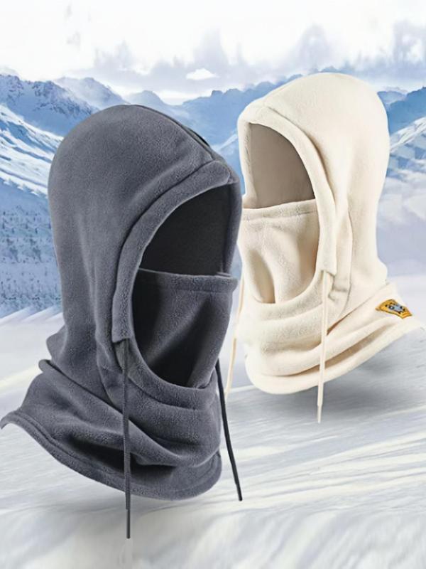 Unisex's Solid Color Double Sided Thermal Lined Balaclava Hat, Casual Windproof Ear Protection Hooded Hat for Fall & Winter, Fashion Accessories for Men & Women