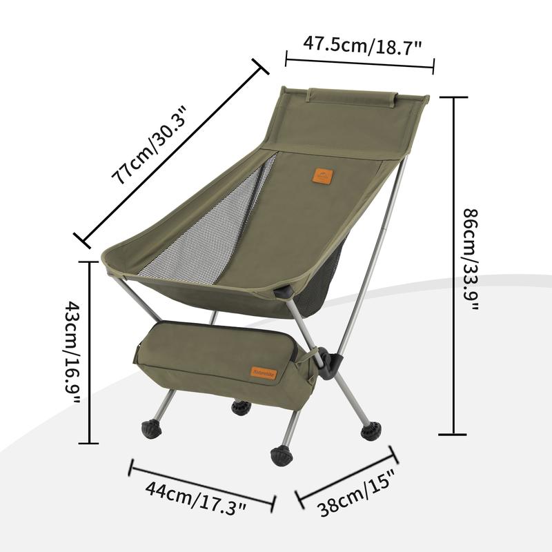 Naturehike YL08 09 Ultralight Camping chair–2.12 LBS Lightweight, Portable&Foldable with Anti-Sinking Feet – Ideal for Camp, Hiking & Trave fol