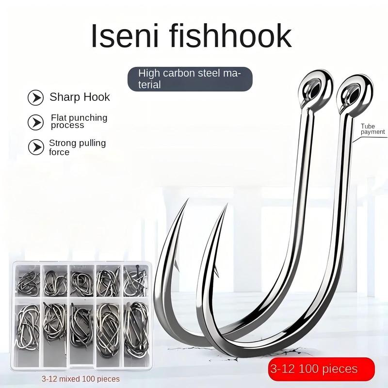 Fishing Hook Set, 100pcs box Fishing Hook with Barbed Hook & Storage Box, Fishing Tackle for Outdoor Fishing, Christmas Gift