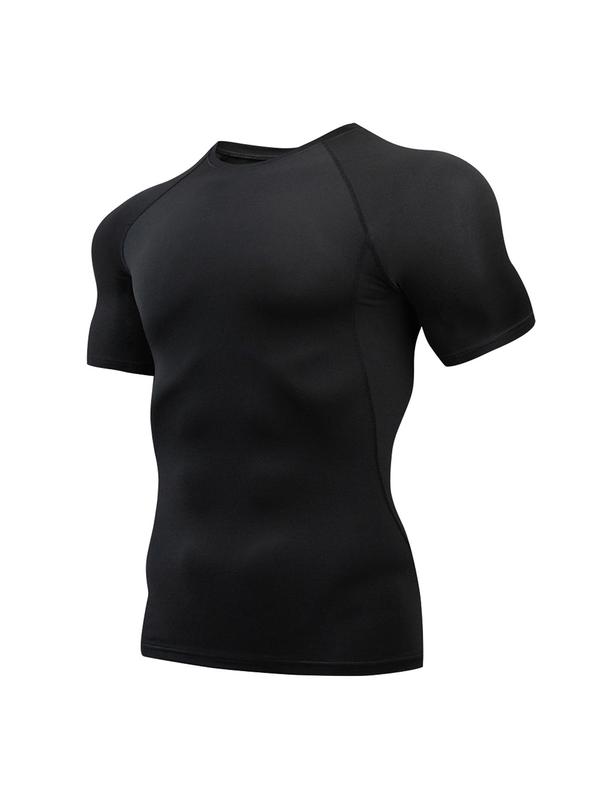 Men's Plain Short Sleeve Compression Shirt, Tight Quick Drying Breathable Sports T-shirt, Men's Summer Sportswear Clothing for Gym Workout Running