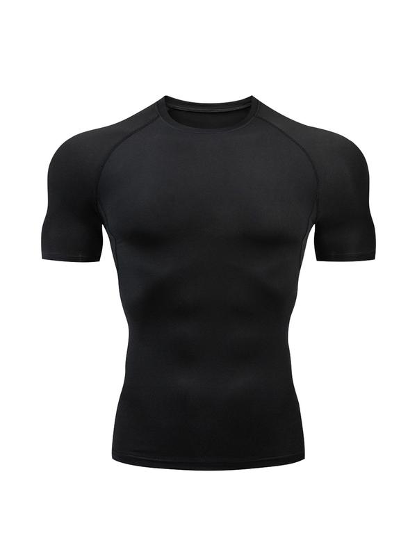 Men's Plain Short Sleeve Compression Shirt, Tight Quick Drying Breathable Sports T-shirt, Men's Summer Sportswear Clothing for Gym Workout Running