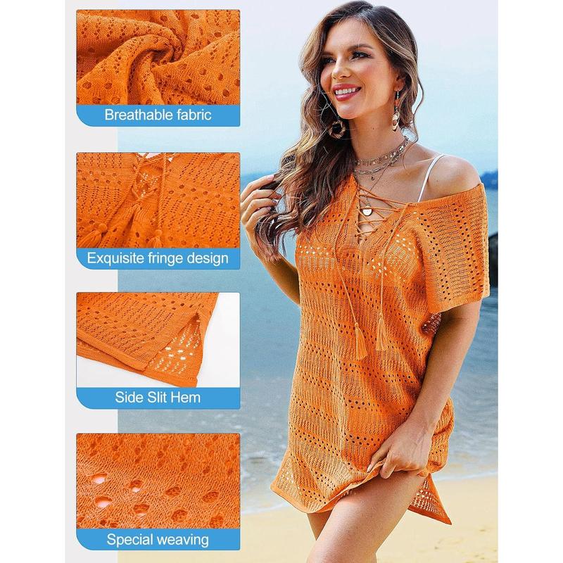 GRACE KARIN Womens Swimsuit Cover Ups 2024 Crochet Short Sleeve V Neck Summer Beach Bikini Swimwear Bathing Suit Coverups Dress