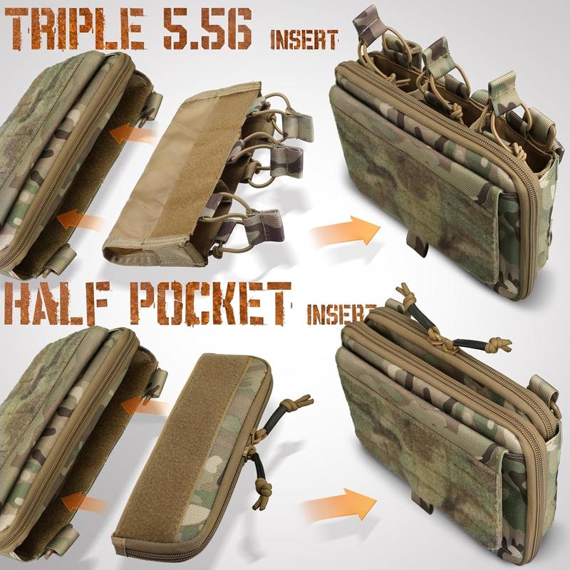 Molle Admin Pouch of Kangaroo Style, Tactical Utility Tool Pouch with Mag Zipper Strip Insert Modular EDC Medical Bag Organizer Attachment Patch Included