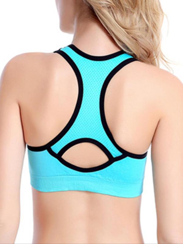 Women's Contrast Binding Cut Out Wireless Sports Bra, Breathable Comfortable Sports Bra, Ladies Sportswear for Yoga Gym Workout Running