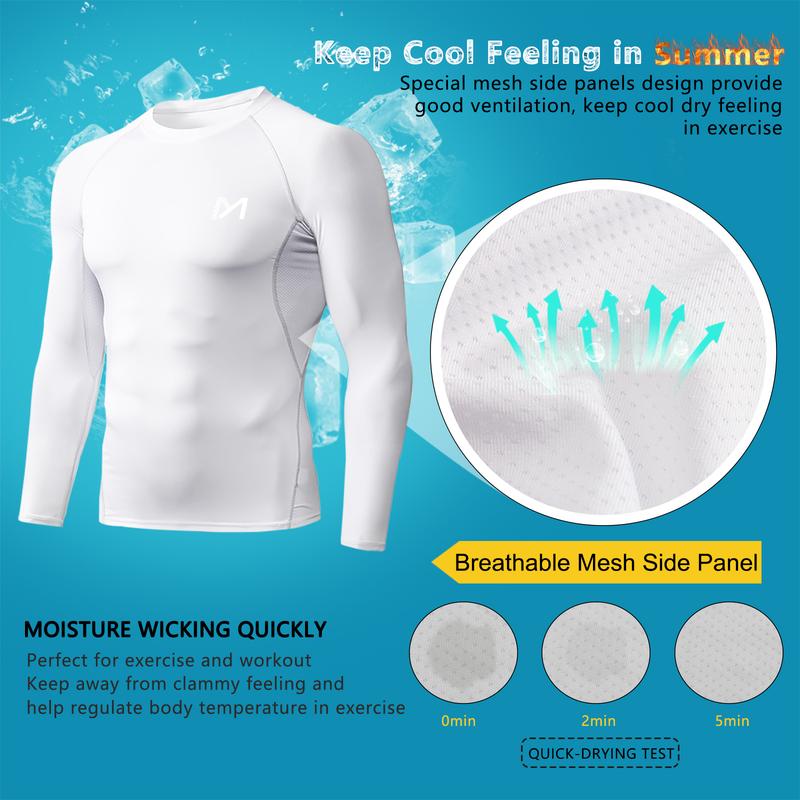 MEETWEE 2 PCS Men's Compression Long Sleeve Athletic Workout Shirt Round Neck Gym Tops Sport New Top work out comfortable