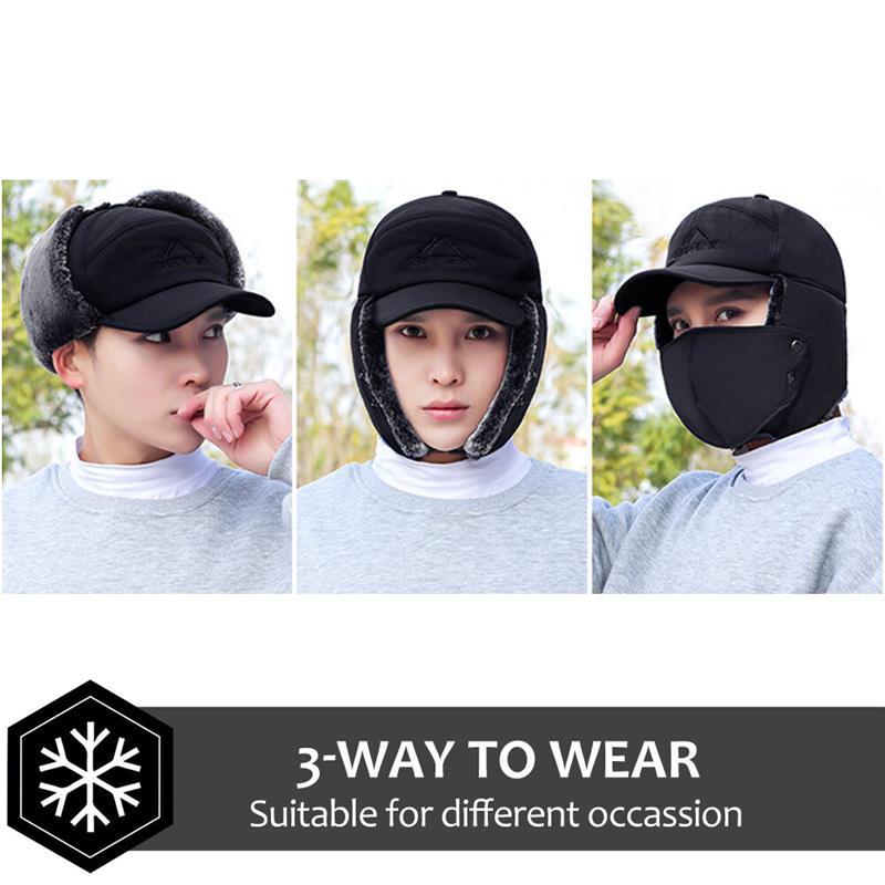 Men Winter Ear Flap Trapper Hat Face Mask Fur Aviator Thermal Warm Snow Ski Cap, ski mask Windproof