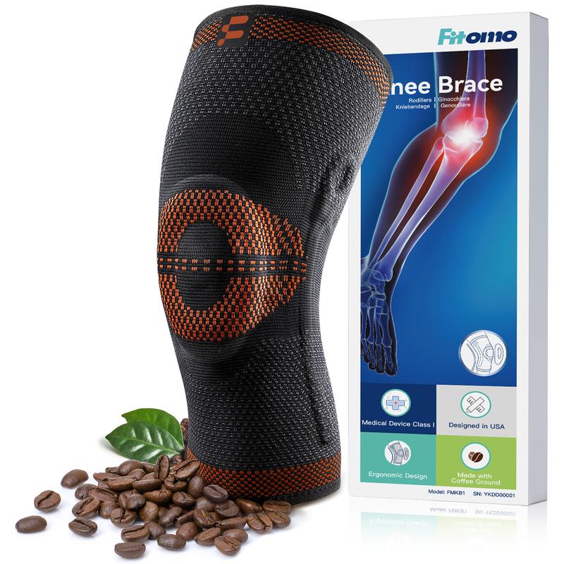 Fitomo Eco-Friendly Knee Sleeve with Coffee Grounds Infused Fabric, Knee Support Ideal for for Running Weightlifting, 1 Pack fitness enthusiast