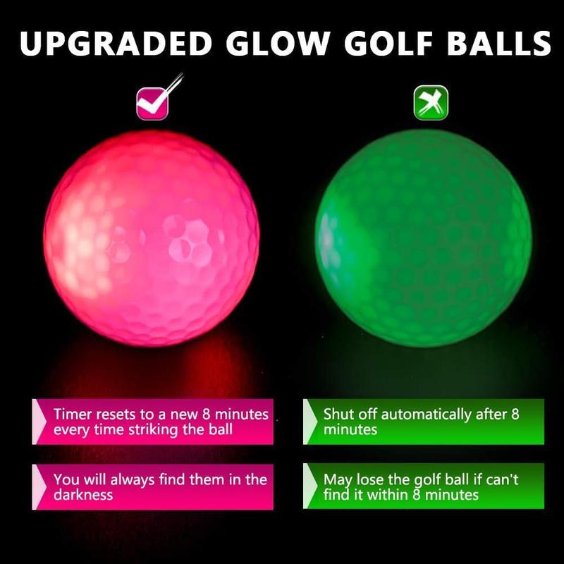 THION Glow in The Dark Golf Balls Light Activated 7 Colors Light Up LED Golf Balls No Timer Stay Lit Easy to Turn On and Off with Flashlight Glowing Golf Balls for Night Golfing 6 Pack