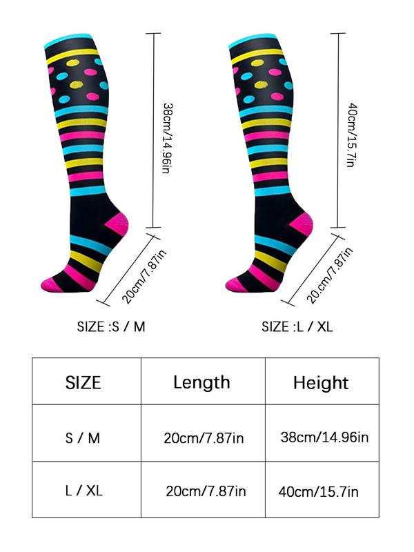 Unisex's Colorblock & Polka Dot Print Over The Calf Socks, Athletic Running Socks, Sporty Compression Socks for Women & Men