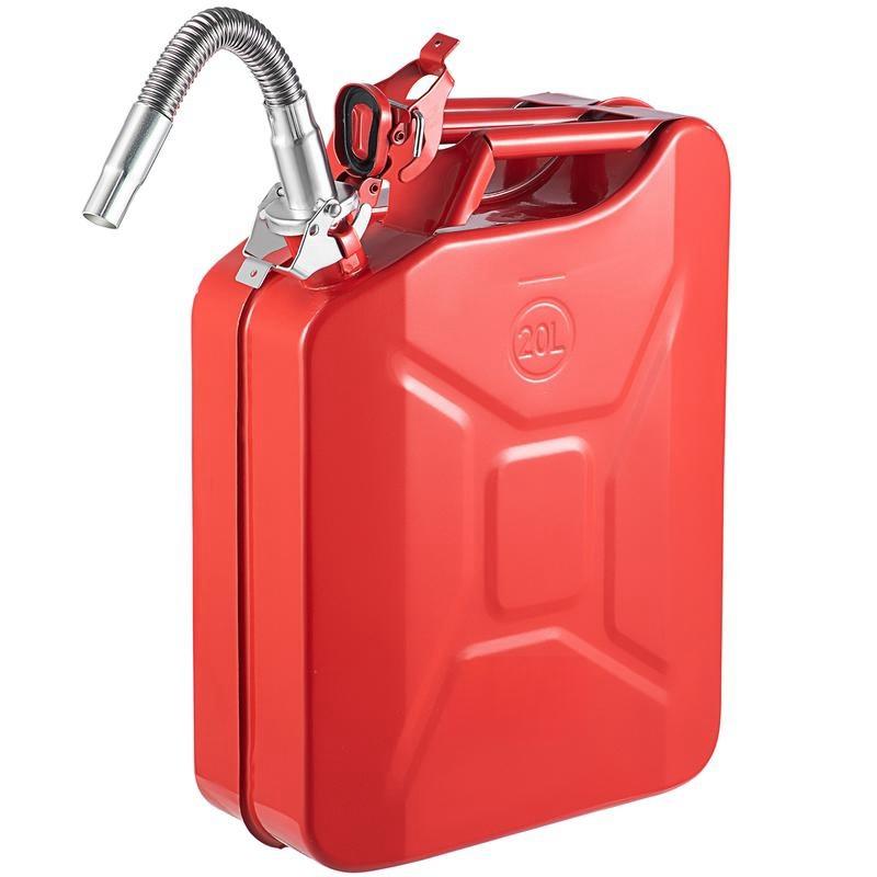 Jerry Fuel Can, 5.3 Gallon   20 L Portable Jerry Gas Can with Flexible Spout System, Rustproof ＆ Heat-resistant Steel Fuel Tank for Cars Trucks Equipment, Red， Authentic NATO Jerry Can and Spout System