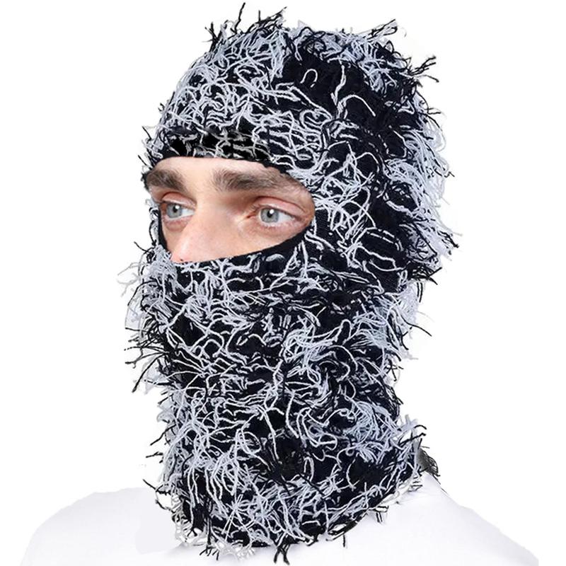 Balaclava Ski Mask - Knitting Distressed Windproof Full Face Mask For Men Women Elasticity Size Full Face Cover Windproof Thermal Ski Mask, Outdoor Halloween Style Knit Headgear