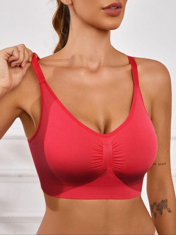 Women's Solid Ruched Sports Bra, Breathable Comfortable Adjustable Strap Sports Bra, Ladies Sportswear for Indoor Outdoor Wear