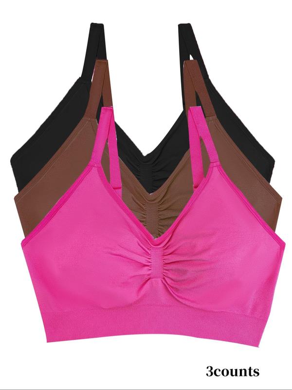 Women's Solid Ruched Sports Bra, Breathable Comfortable Adjustable Strap Sports Bra, Ladies Sportswear for Indoor Outdoor Wear