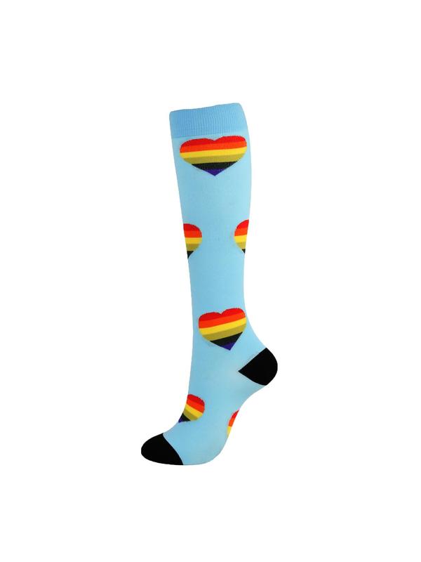 Unisex's Colorblock & Polka Dot Print Over The Calf Socks, Athletic Running Socks, Sporty Compression Socks for Women & Men