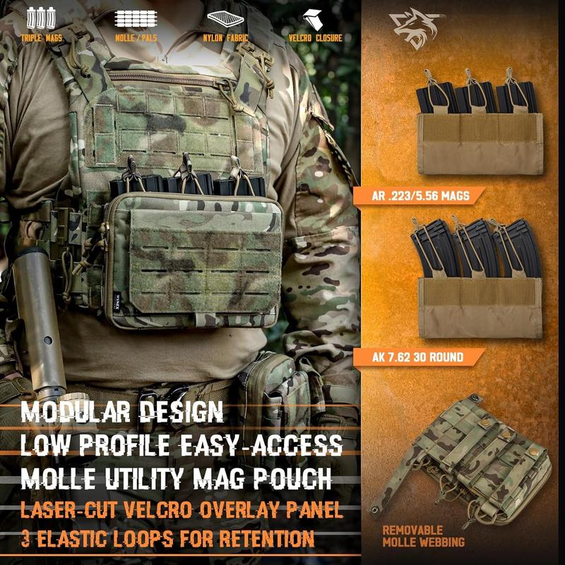 Molle Admin Pouch of Kangaroo Style, Tactical Utility Tool Pouch with Mag Zipper Strip Insert Modular EDC Medical Bag Organizer Attachment Patch Included