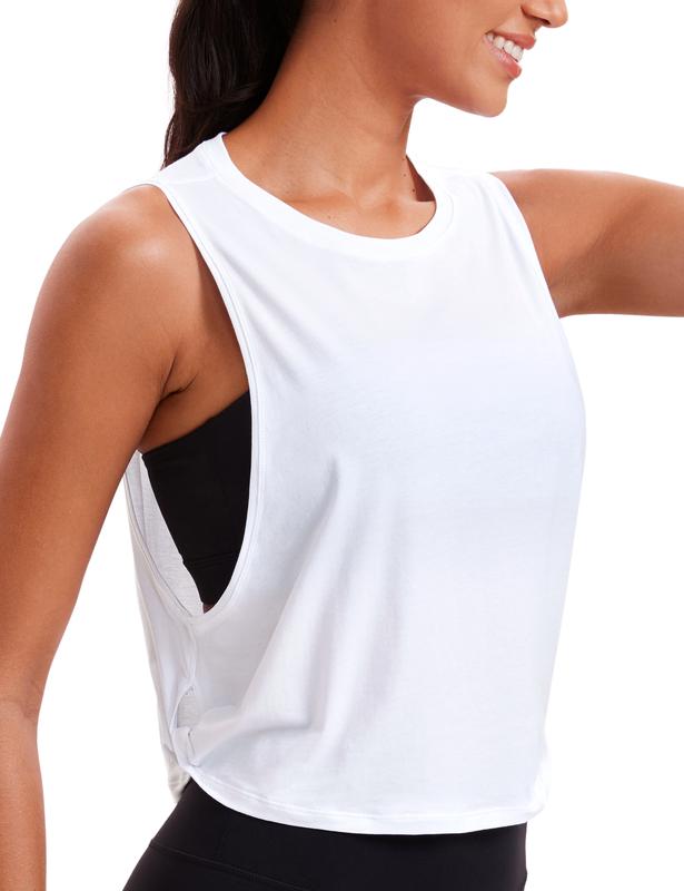 CRZ YOGA Pima Cotton Cropped Tank Tops for Women - Sleeveless Sports Shirts Athletic Yoga Running Gym Workout Crop Tops