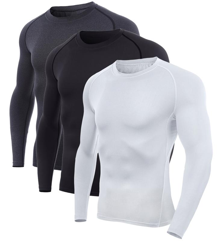 Men's 2~3pcs Solid Round Neck Raglan Sleeve Sports Tee, Quick Drying Breathable Long Sleeve T-shirt, Crew Neck Tight-fitting Tee Shirts for Men, Compression Shirts, Gym Tops, Sportswear for Indoor Outdoor Wear