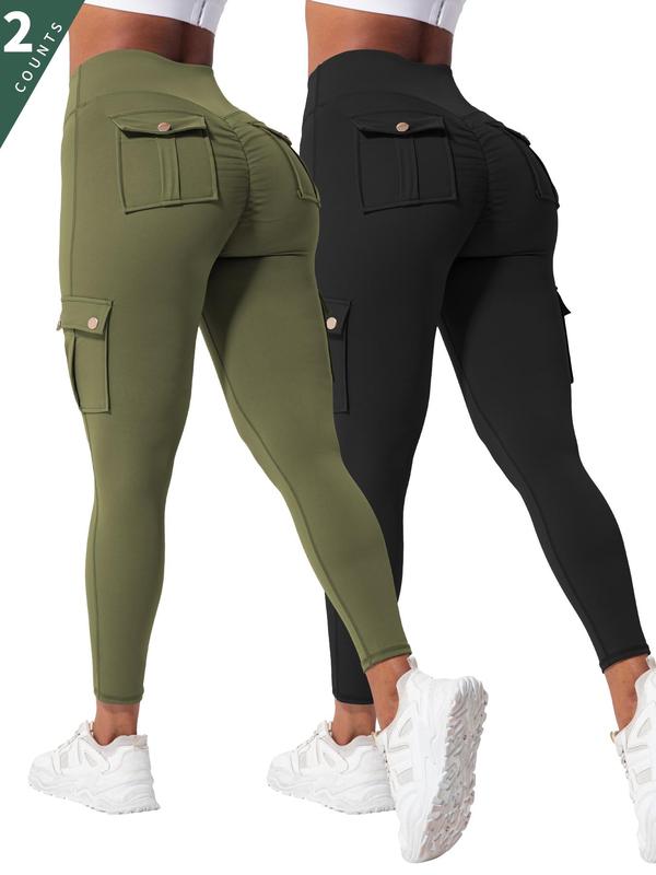 Women's Solid High Waist Pocket Sports Leggings, Casual Comfy Breathable Skinny Pants for Yoga Gym Workout Running, Ladies Sportswear for Fall & Winter, Winter Clothes Women