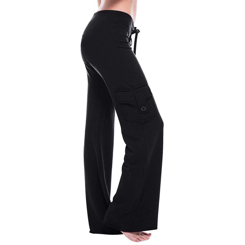 Cargo Pants for Women High Waisted Stretch Fabric Yoga Pants Wide Leg Workout Sweatpants with Pockets Basic Breathable Comfort Fit Womenswear Bottom