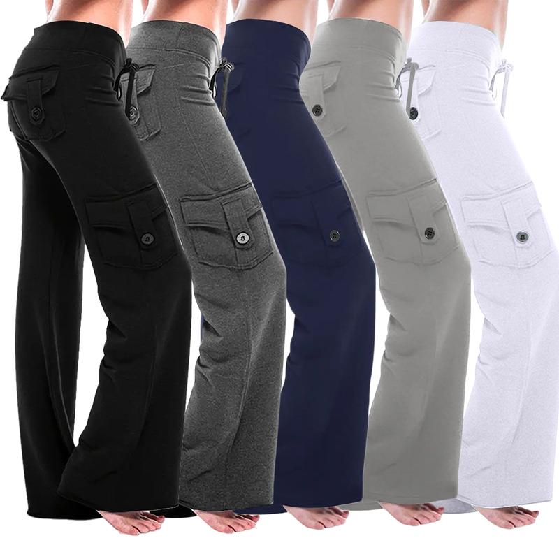 High-Waist Slimming Wide Leg Stretchy Yoga Pants with Pockets for Women - Wide-Leg Design,  Comfortable Workout Trousers Lightweight Womenswear