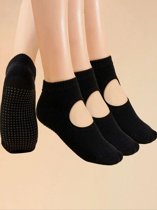 2 Pairs Solid Non-Slip Cut Out Yoga Socks, Comfortable Breathable Knit Ankle Socks, Comfy Socks for Yoga Pilates Indoor Wear, Women's Socks & Hosiery