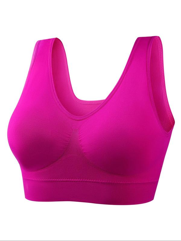  Plus 4pcs Solid Wireless Sports Bra, Push Up Bra, Soft Comfy Breathable Scoop Neck Lingerie Top for Daily Wear, Women's Clothing, Women's Underwear for All Seasons