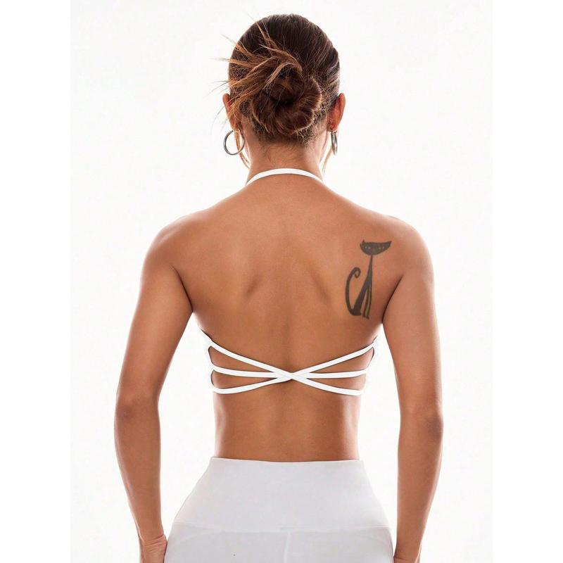 Women's Solid Color Simple Daily Halter Sports Bra simple bra bow front contrast lace bra underwear lingerie underwear bra