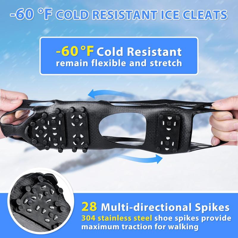 Crampons Ice Cleats for Shoes and Boots Women Men Kids, 28 Shoe Spikes Ice Snow Traction Cleats for Snow and Ice, Anti Slip Ice Grippers for Shoes and Boots Hiking Walking Fishing Climbing