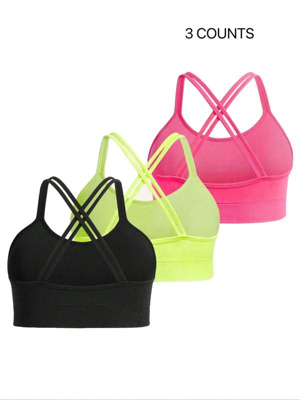 Plus Size  Criss Cross Ruched Sports Bra, Breathable Comfortable Wireless Sports Bra, Women's Sport & Outdoor Clothing for Indoor Outdoor Wear